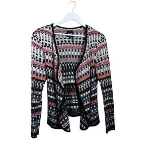 Nic + Zoe Flashing Lights Geometric Open Front Cardigan Sweater Women Sz M